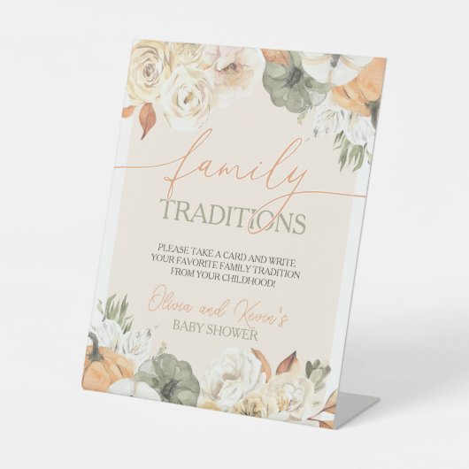 カボチャ秋の赤ちゃんシャワー家族の伝統 台座サイン (正面)