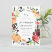 カボチャ秋エレガントフローラ素朴ブライダルシャワー 招待状 (スタンド正面)