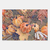 カボチャ秋オレンジ葉ズデジタル絵画ズ ラッピングペーパーシート (正面3)