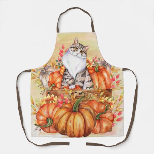 カボチャ秋オータムハーベストキャットエプロン エプロン (正面)