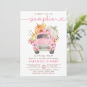 カボチャ秋ガールベビーシャワー招待状ピンクトラック 招待状 (スタンド正面)