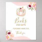 カボチャ秋ガール赤ちゃんシャワー本とギフトサイン ポスター (正面)