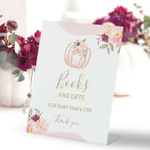 カボチャ秋ガール赤ちゃんシャワー本とギフトサイン 台座サイン