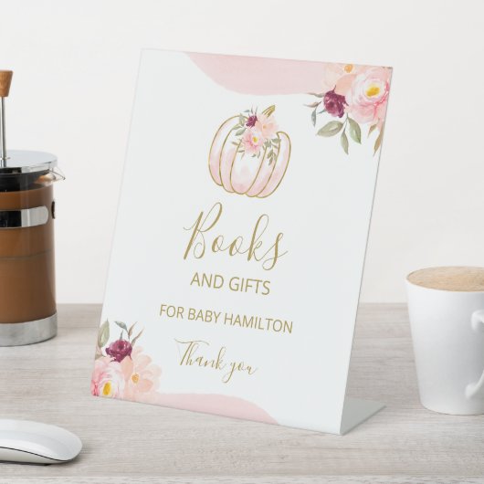 カボチャ秋ガール赤ちゃんシャワー本とギフトサイン 台座サイン (インサイチュ)