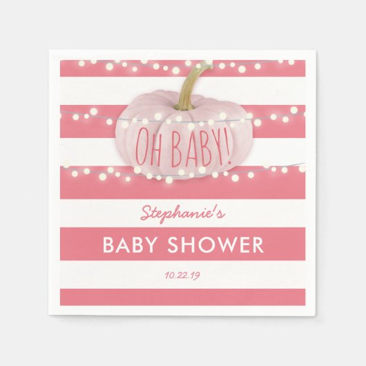 カボチャ秋シックな女の子ベビーシャワーピンク スタンダードカクテルナプキン (正面)