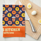 カボチャ秋ドーナツ&コーヒーサンクスギビングブルー キッチンタオル (四つ折り)