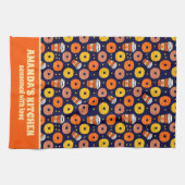 カボチャ秋ドーナツ&コーヒーサンクスギビングブルー キッチンタオル (横)