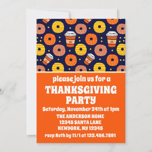 カボチャ秋ドーナツ&コーヒーサンクスギビングブルー 招待状 (正面)