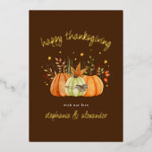 カボチャ秋ハッピーサンクスギビングブラウン 箔シーズンカード (正面)