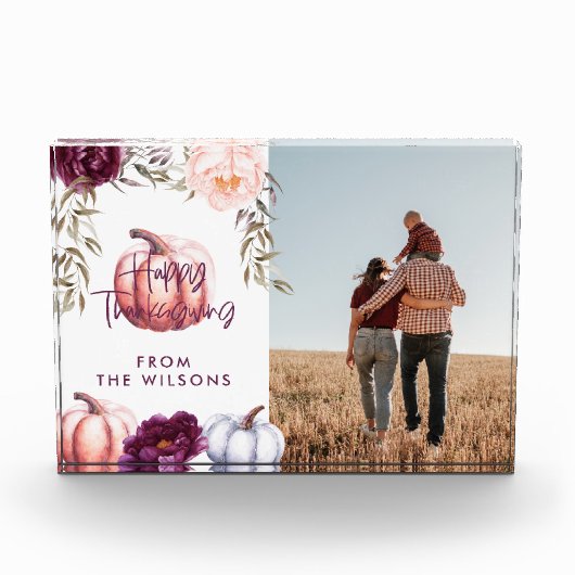 カボチャ秋パープルサンクスギビング家族 フォトブロック (正面)