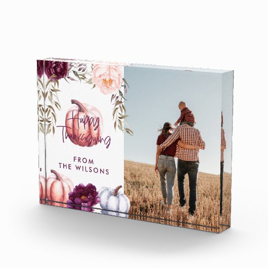 カボチャ秋パープルサンクスギビング家族 フォトブロック (右)