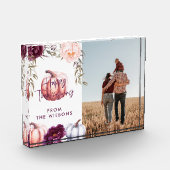 カボチャ秋パープルサンクスギビング家族 フォトブロック (左)