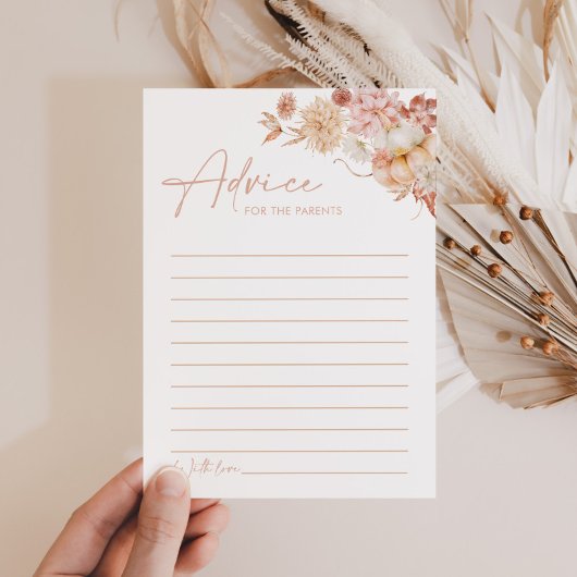 カボチャ秋ピンクフローラベビーシャワーアドバイスカード 招待状