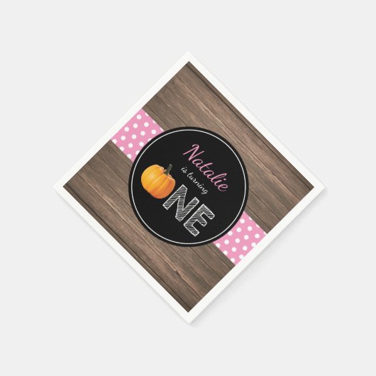 カボチャ秋ファーストバースデーパーティーピンクナプキン スタンダードカクテルナプキン (角)