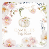 カボチャ秋フローラガールベビーシャワー スクエアシール (正面)