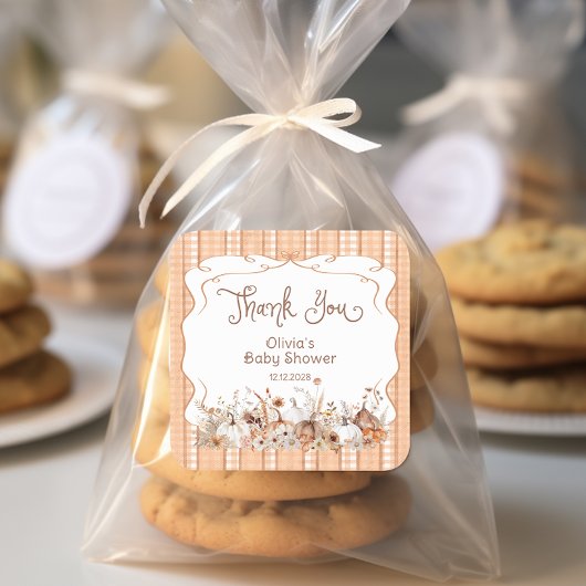 カボチャ秋フローラベビーシャワーありがとう スクエアシール