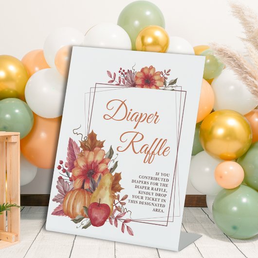 カボチャ秋フローラベビーシャワーおむつラッフル 台座サイン