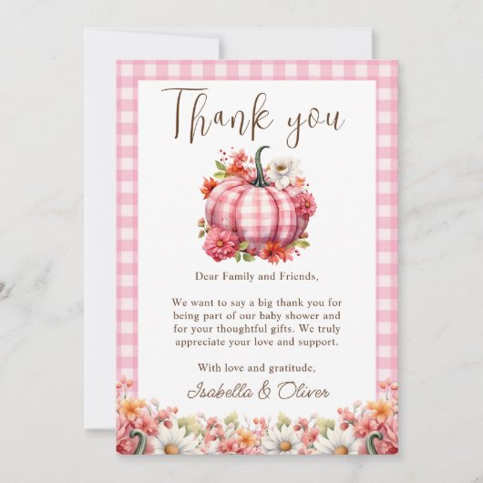 カボチャ秋フローラベビーシャワーサンキューカード 招待状 (正面)