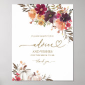 カボチャ秋ブライダルシャワーアドバイスカードサイン ポスター (正面)