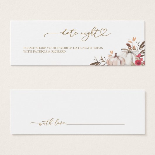 カボチャ秋ブライダルシャワーデイトナイトカード (正面&裏面)