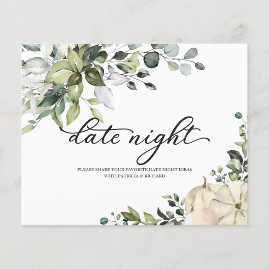 カボチャ秋ブライダルシャワーデイトナイトカード (正面)