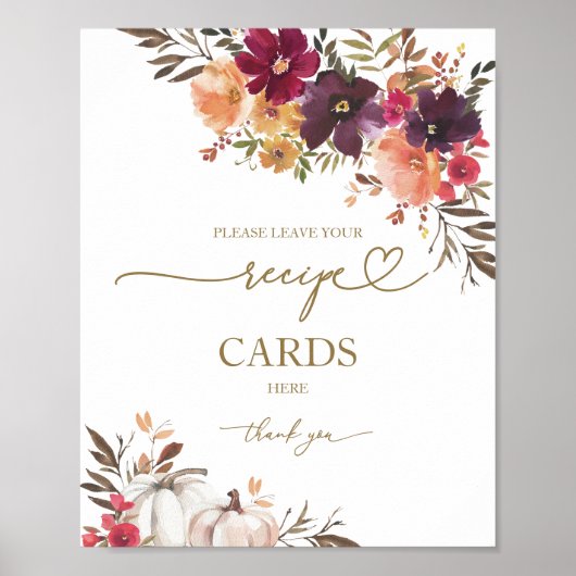 カボチャ秋ブライダルシャワーレシピカードサイン ポスター (正面)