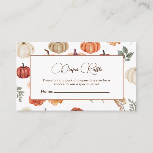 カボチャ秋ベビーシャワーおむつラッフル エンクロージャーカード (正面)