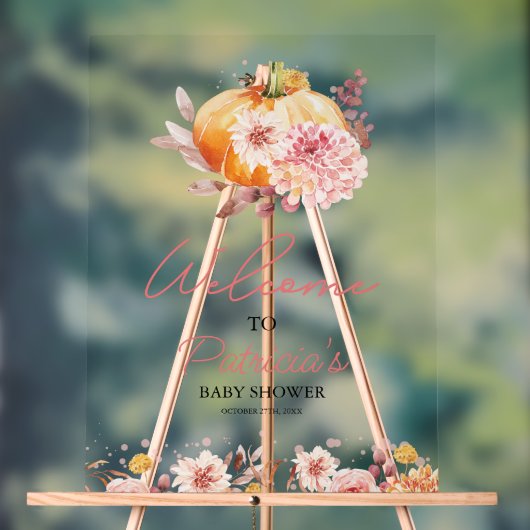 カボチャ秋ベビーシャワーウェルカムサイン アクリルサイン (ニュートラル)