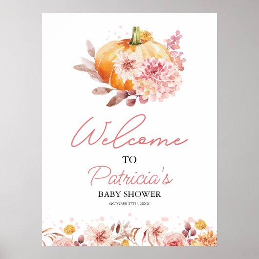 カボチャ秋ベビーシャワーウェルカムサイン ポスター (正面)