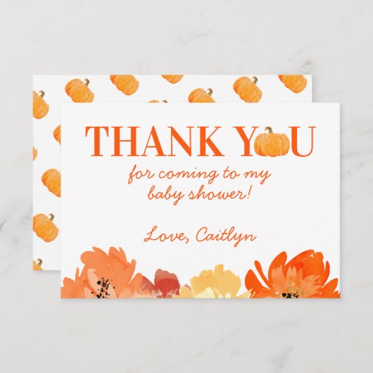 カボチャ秋ベビーシャワーサンキューカード サンキューカード (正面/裏面)