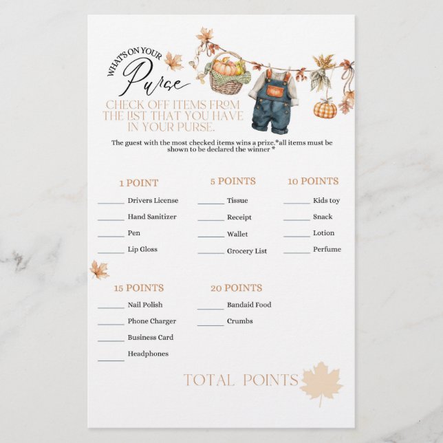 カボチャ秋ベビーシャワー何が財布ゲーム (正面)