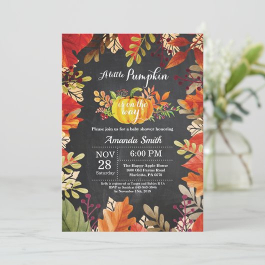 カボチャ秋ベビーシャワー招待状黒板 招待状 (スタンド正面)