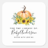 カボチャ秋ベビーシャワー蔵書票 スクエアシール (正面)