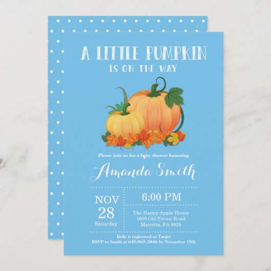 カボチャ秋ボーイベビーシャワー招待状カード 招待状 (正面/裏面)