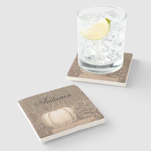 カボチャ秋メタリックホワイト金ゴールドエレガント国 ストーンコースター (横)