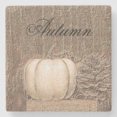 カボチャ秋メタリックホワイト金ゴールドエレガント国 ストーンコースター (正面)
