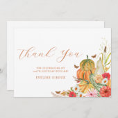 カボチャ秋ワイルドフラワーフローラ100番目誕生日 サンキューカード (正面/裏面)