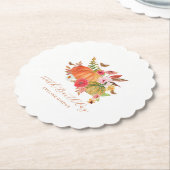 カボチャ秋ワイルドフラワーフローラ100番目誕生日 ペーパーコースター (アングル)