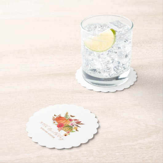 カボチャ秋ワイルドフラワーフローラ100番目誕生日 ペーパーコースター (インサイチュ)