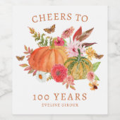 カボチャ秋ワイルドフラワーフローラ100番目誕生日 ワインラベル (シングルラベル)