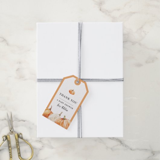 カボチャ秋水の色ベビーシャワーありがとう ギフトタグ (より糸付き)