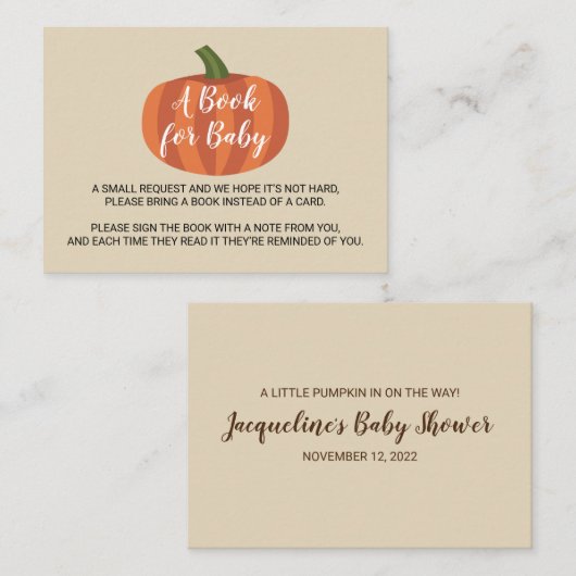 カボチャ秋秋赤ちゃんシャワーブックリクエスト エンクロージャーカード (正面/裏面)