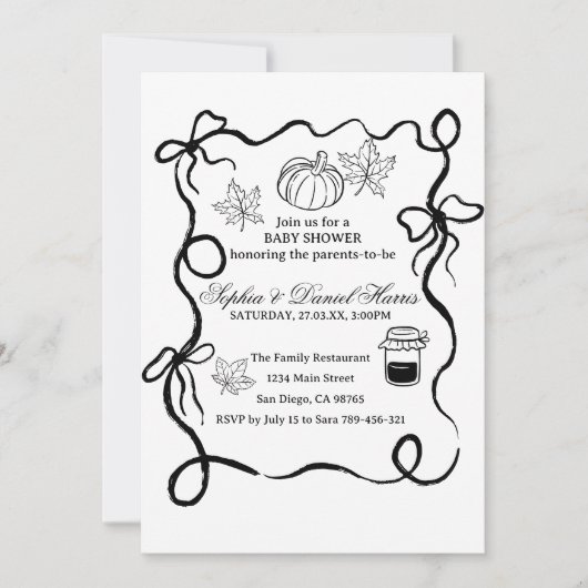 カボチャ秋素朴シック赤ちゃんシャワーインビタティ 招待状 (正面)