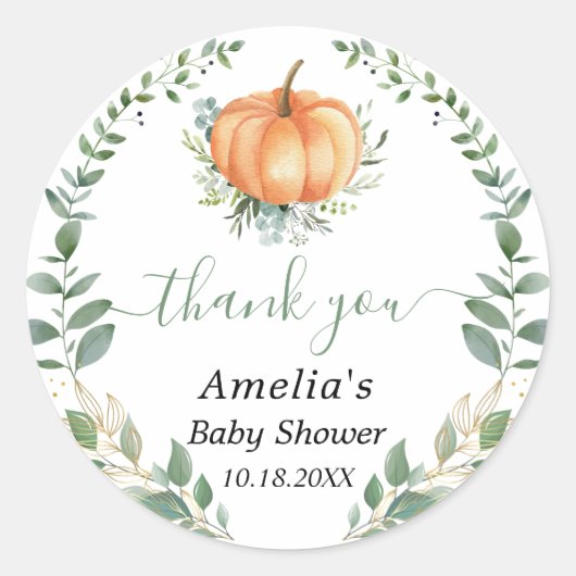カボチャ秋緑の金ゴールドの葉お気に入り ラウンドシール (正面)