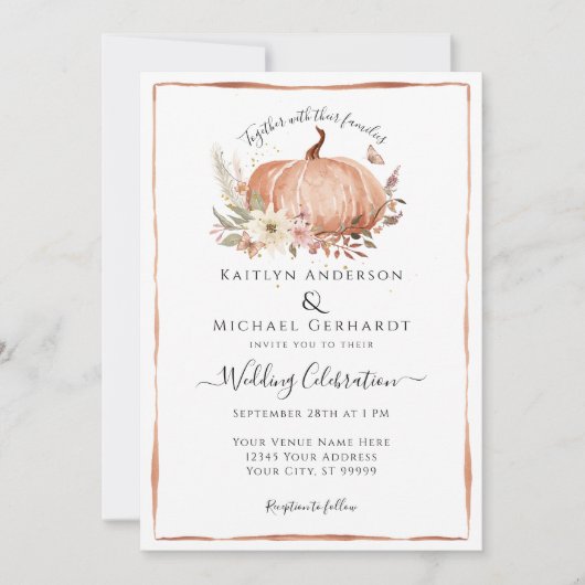 カボチャ秋葉フローラ水色結婚の 招待状 (正面)