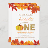 カボチャ秋誕生日招待状金ゴールドグリッター 招待状 (正面/裏面)