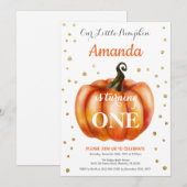 カボチャ秋誕生日招待状金ゴールド 招待状 (正面/裏面)