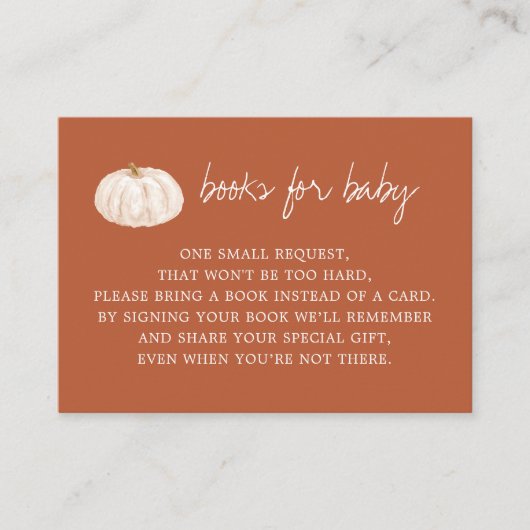 カボチャ秋赤ちゃんシャワーブックリクエスト エンクロージャーカード (正面)