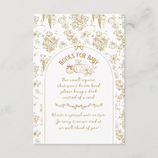 カボチャ秋金ゴールドお洒落フローラベビーシャワー エンクロージャーカード (正面)