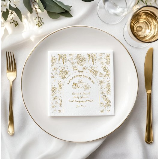 カボチャ秋金ゴールドお洒落フローラベビーシャワー スタンダードカクテルナプキン